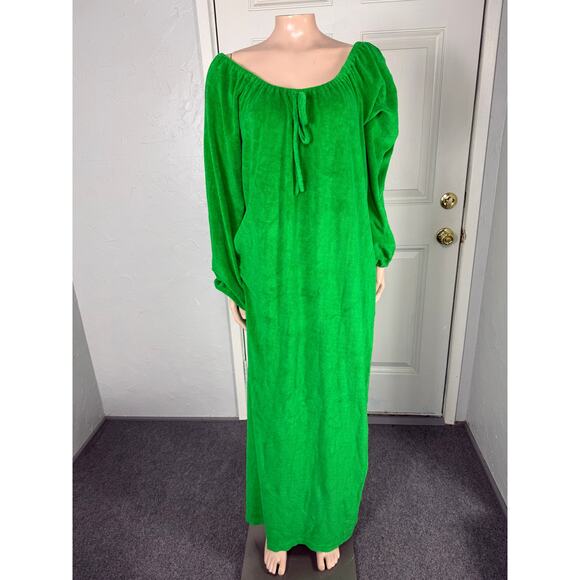 Vintage 60s 70s Womens Dress Small Barad Terry Cloth Maxi L/S Pocket Towel UU24 - Picture 1 of 7